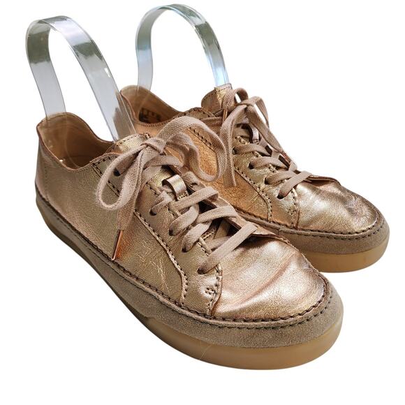 Clarks Shoes - Clarks Womens Hidi Holly Sneaker Size 8 Metallic Rose Gold Leather Platform Lace
